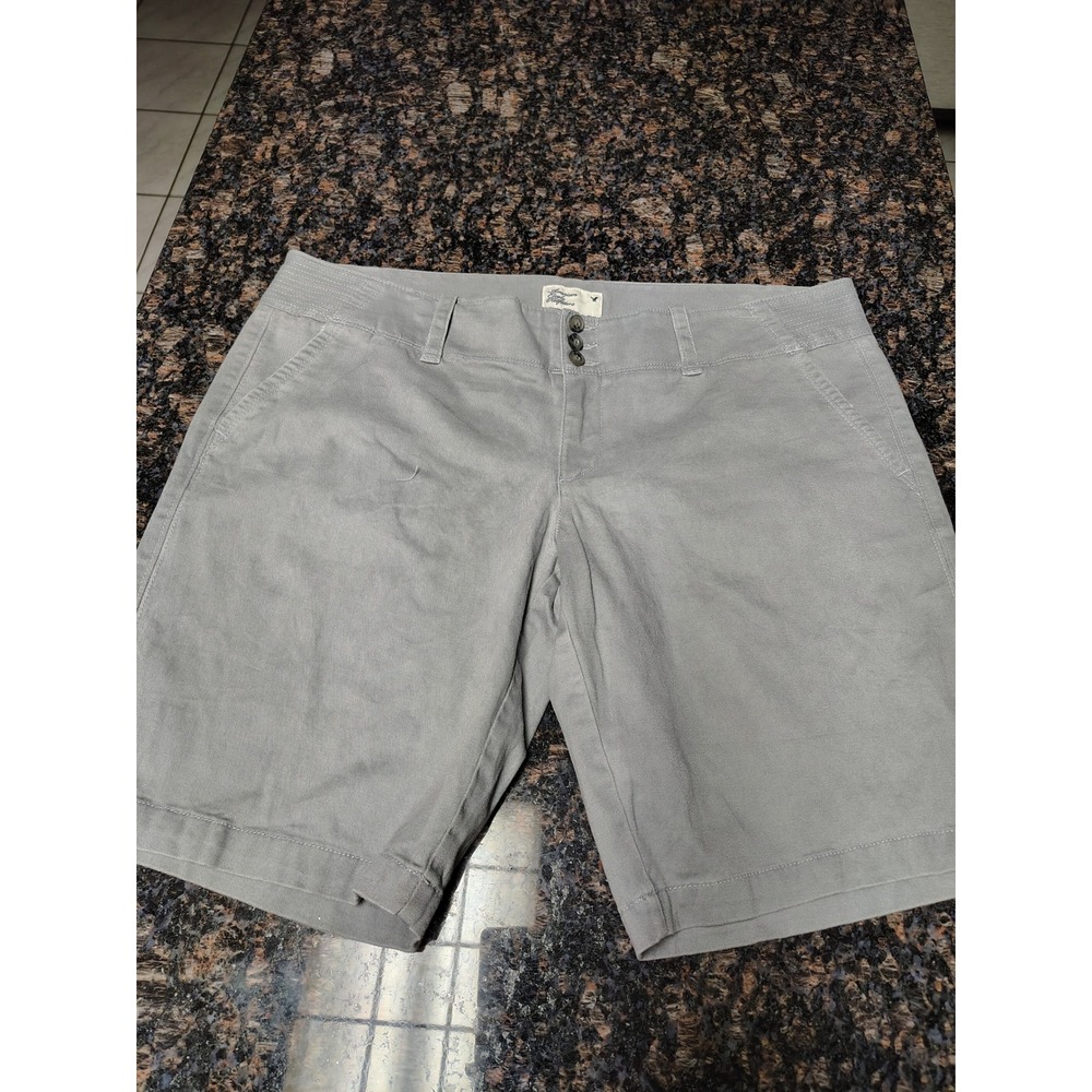 American Eagle Outfitters Womens Gray Stretch Chino Shorts Triple Button Closure